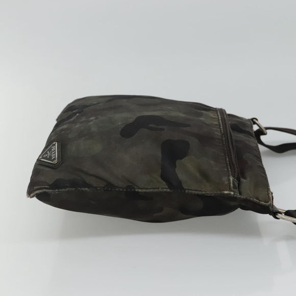 PRADA Shoulder Bag Nylon Khaki Black Auth bs23050