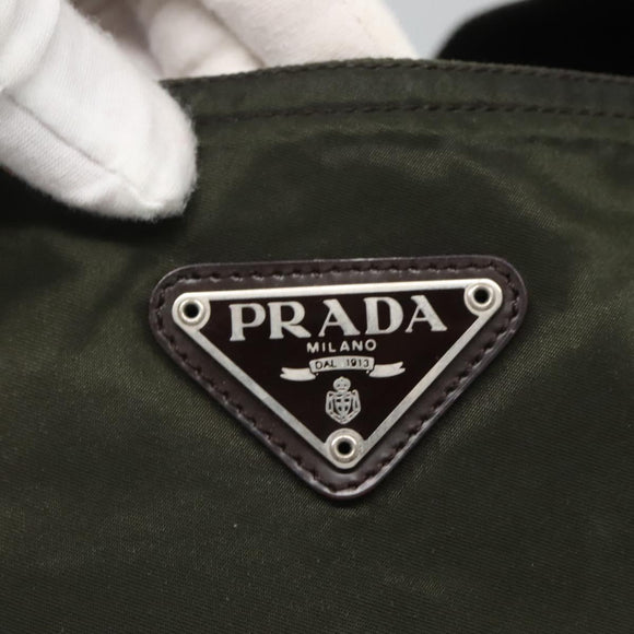 PRADA Tote Bag Nylon Khaki Silver Auth bs23051