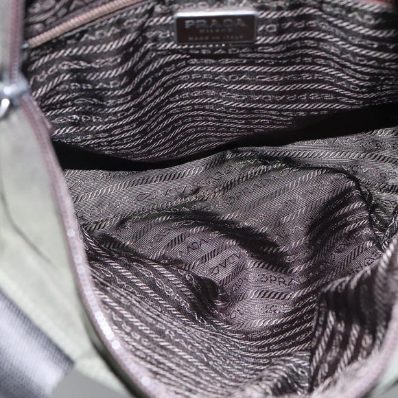 PRADA Tote Bag Nylon Khaki Silver Auth bs23051