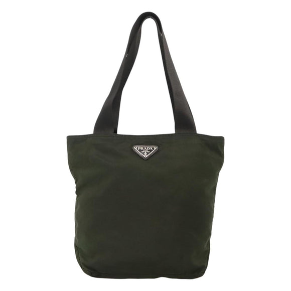 PRADA Tote Bag Nylon Khaki Silver Auth bs23051