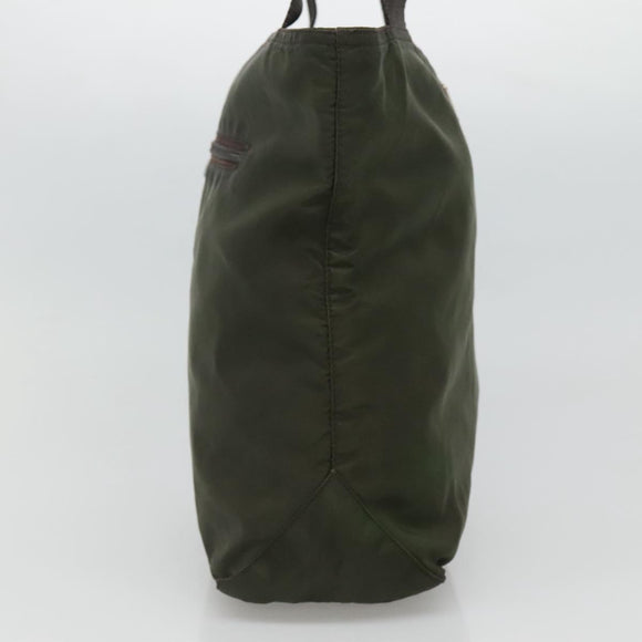 PRADA Tote Bag Nylon Khaki Silver Auth bs23051