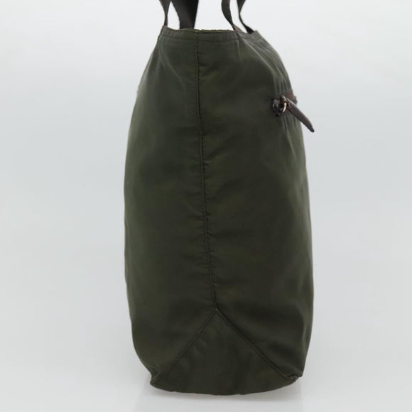 PRADA Tote Bag Nylon Khaki Silver Auth bs23051