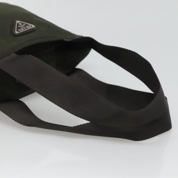 PRADA Tote Bag Nylon Khaki Silver Auth bs23051