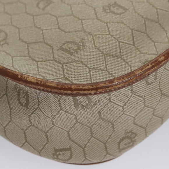 Christian Dior Honeycomb Canvas Shoulder Bag PVC Leather Beige Auth bs23056