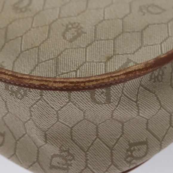 Christian Dior Honeycomb Canvas Shoulder Bag PVC Leather Beige Auth bs23056