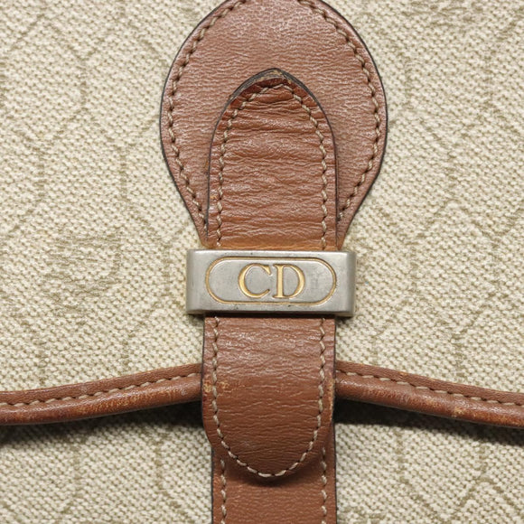 Christian Dior Honeycomb Canvas Shoulder Bag PVC Leather Beige Auth bs23056