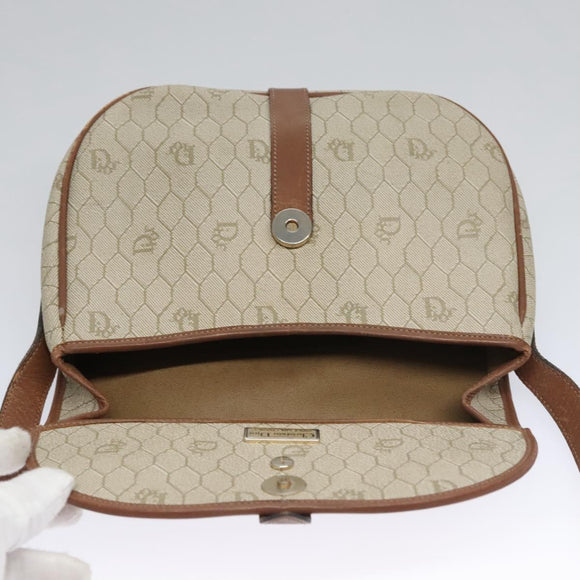 Christian Dior Honeycomb Canvas Shoulder Bag PVC Leather Beige Auth bs23056