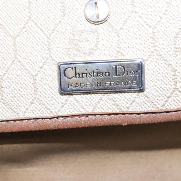 Christian Dior Honeycomb Canvas Shoulder Bag PVC Leather Beige Auth bs23056