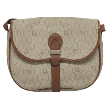 Christian Dior Honeycomb Canvas Shoulder Bag PVC Leather Beige Auth bs23056 - 0