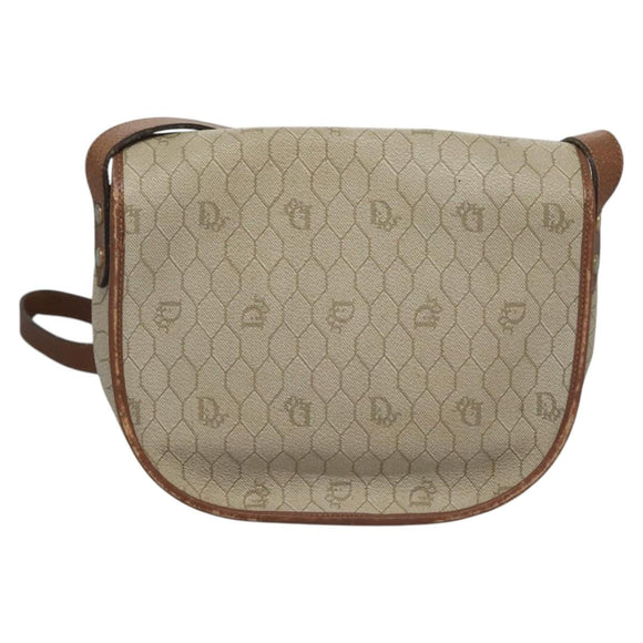 Christian Dior Honeycomb Canvas Shoulder Bag PVC Leather Beige Auth bs23056