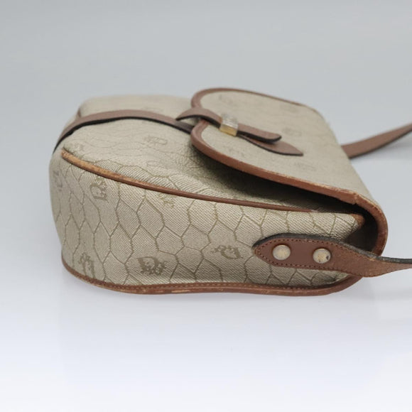 Christian Dior Honeycomb Canvas Shoulder Bag PVC Leather Beige Auth bs23056