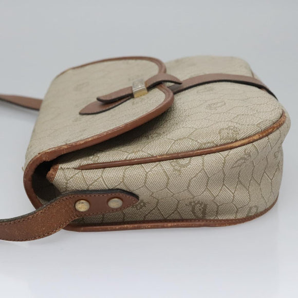 Christian Dior Honeycomb Canvas Shoulder Bag PVC Leather Beige Auth bs23056