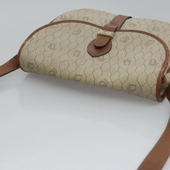 Christian Dior Honeycomb Canvas Shoulder Bag PVC Leather Beige Auth bs23056