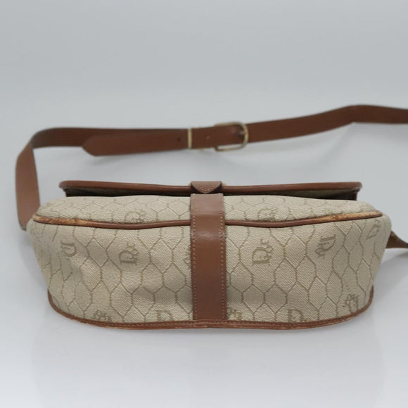 Christian Dior Honeycomb Canvas Shoulder Bag PVC Leather Beige Auth bs23056