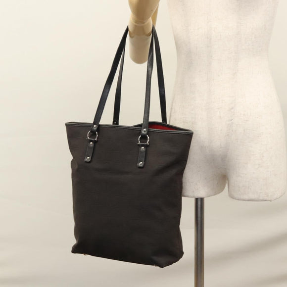 Salvatore Ferragamo Gancini Tote Bag Canvas Black Silver Auth bs23065