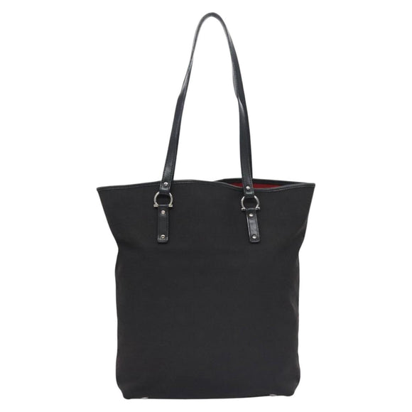 Salvatore Ferragamo Gancini Tote Bag Canvas Black Silver Auth bs23065