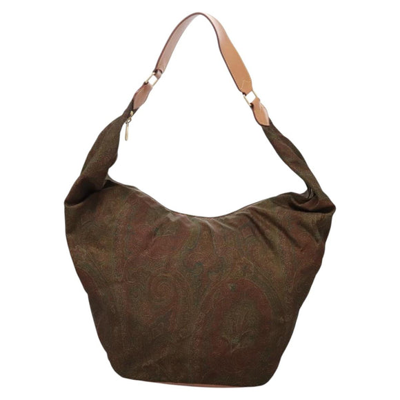 ETRO Paisley Shoulder Bag Nylon Brown Red Green Auth bs23067