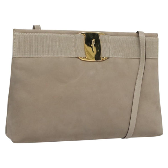 Salvatore Ferragamo Vala Shoulder Bag Suede Beige Auth bs23073