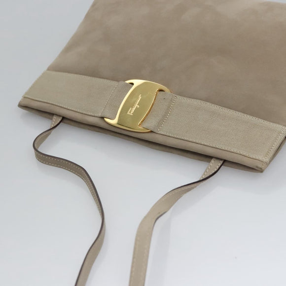 Salvatore Ferragamo Vala Shoulder Bag Suede Beige Auth bs23073