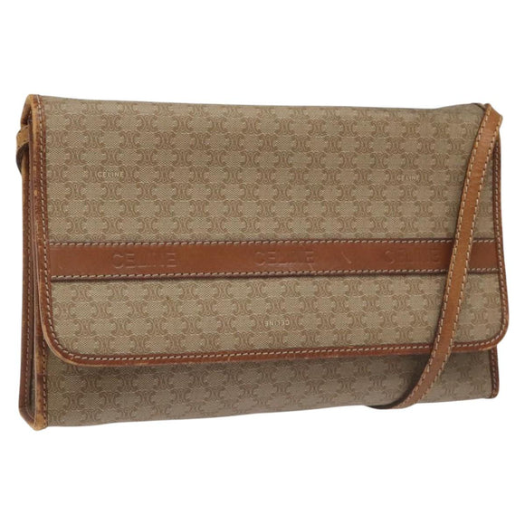 CELINE Macadam Canvas Shoulder Bag PVC Beige Brown gold Auth bs23079