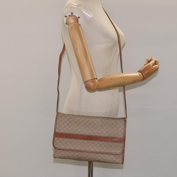 CELINE Macadam Canvas Shoulder Bag PVC Beige Brown gold Auth bs23079