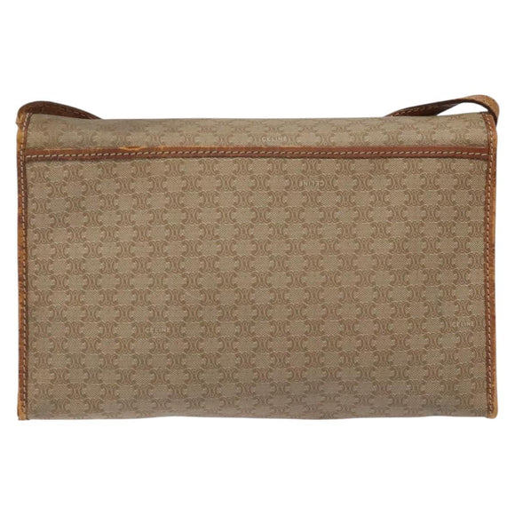 CELINE Macadam Canvas Shoulder Bag PVC Beige Brown gold Auth bs23079