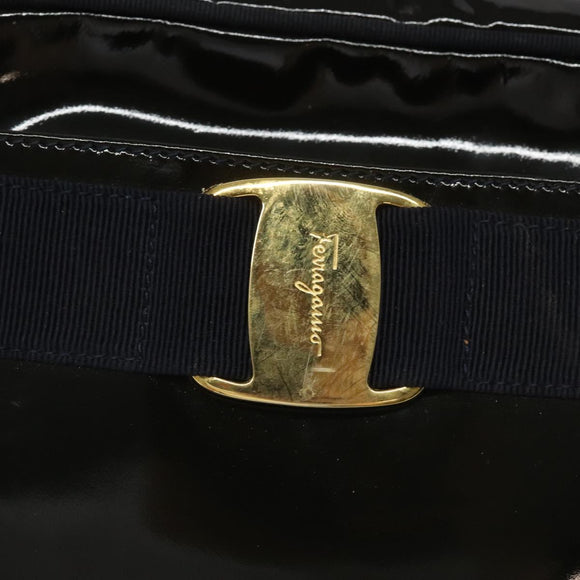 Salvatore Ferragamo Vala Shoulder Bag Patent leather Black Gold Auth bs23082