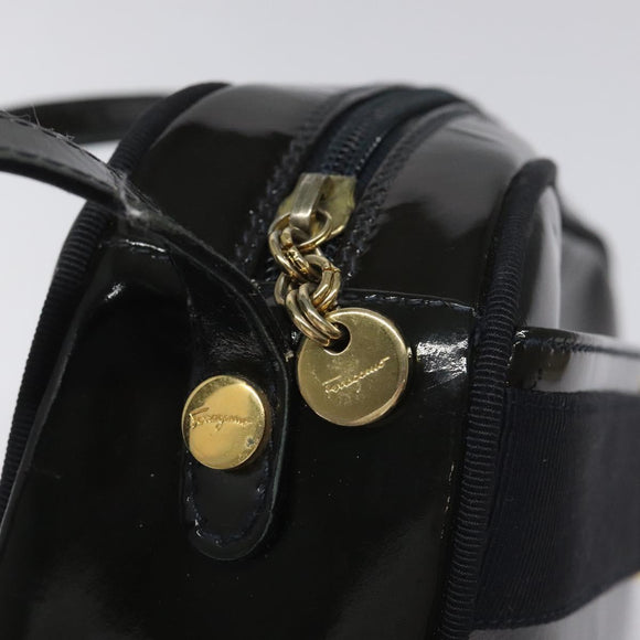 Salvatore Ferragamo Vala Shoulder Bag Patent leather Black Gold Auth bs23082
