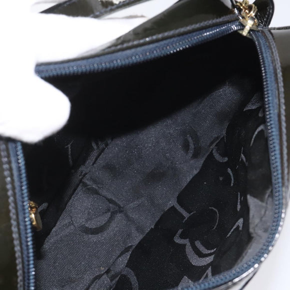 Salvatore Ferragamo Vala Shoulder Bag Patent leather Black Gold Auth bs23082