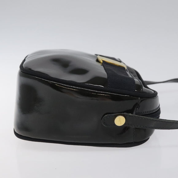 Salvatore Ferragamo Vala Shoulder Bag Patent leather Black Gold Auth bs23082