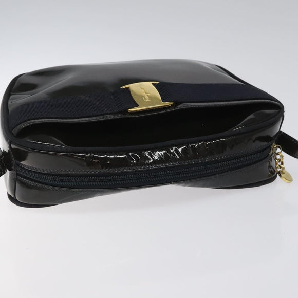 Salvatore Ferragamo Vala Shoulder Bag Patent leather Black Gold Auth bs23082