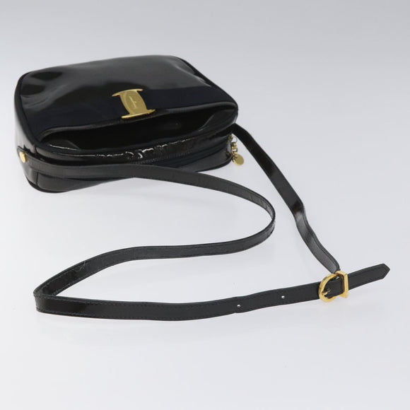 Salvatore Ferragamo Vala Shoulder Bag Patent leather Black Gold Auth bs23082