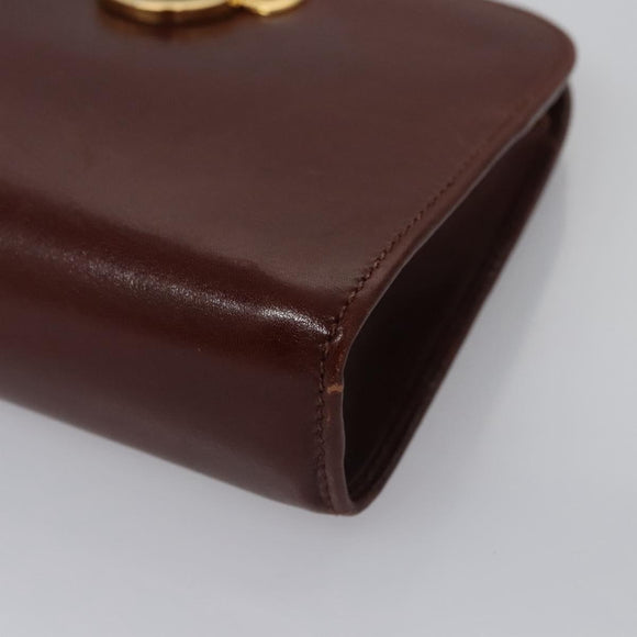 Salvatore Ferragamo Chain Gancini Shoulder Bag Leather Brown Gold Auth bs23090