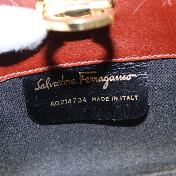 Salvatore Ferragamo Chain Gancini Shoulder Bag Leather Brown Gold Auth bs23090