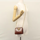 Salvatore Ferragamo Chain Gancini Shoulder Bag Leather Brown Gold Auth bs23090-19