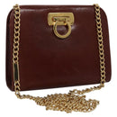 Salvatore Ferragamo Chain Gancini Shoulder Bag Leather Brown Gold Auth bs23090-1
