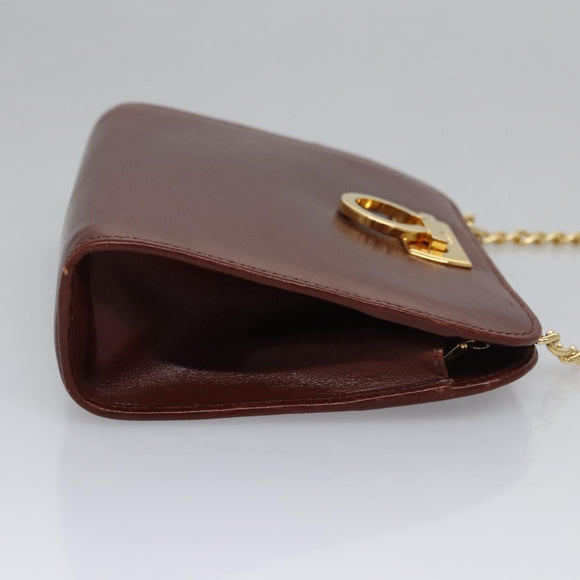 Salvatore Ferragamo Chain Gancini Shoulder Bag Leather Brown Gold Auth bs23090