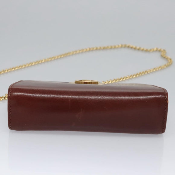 Salvatore Ferragamo Chain Gancini Shoulder Bag Leather Brown Gold Auth bs23090