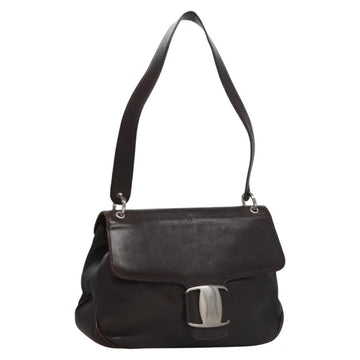Salvatore Ferragamo Shoulder Bag Leather Brown Silver Auth bs23091