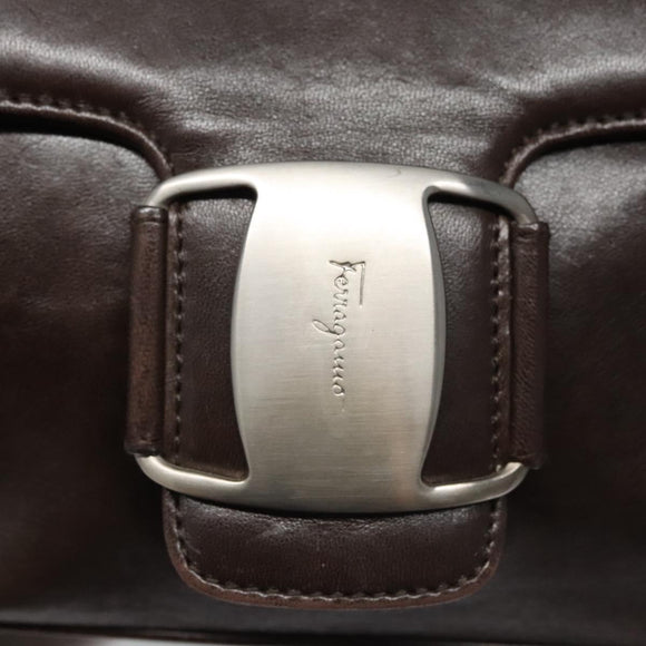 Salvatore Ferragamo Shoulder Bag Leather Brown Silver Auth bs23091
