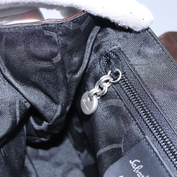 Salvatore Ferragamo Shoulder Bag Leather Brown Silver Auth bs23091