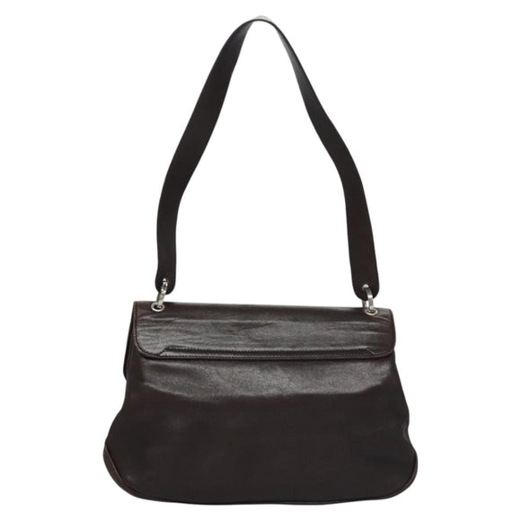 Salvatore Ferragamo Shoulder Bag Leather Brown Silver Auth bs23091