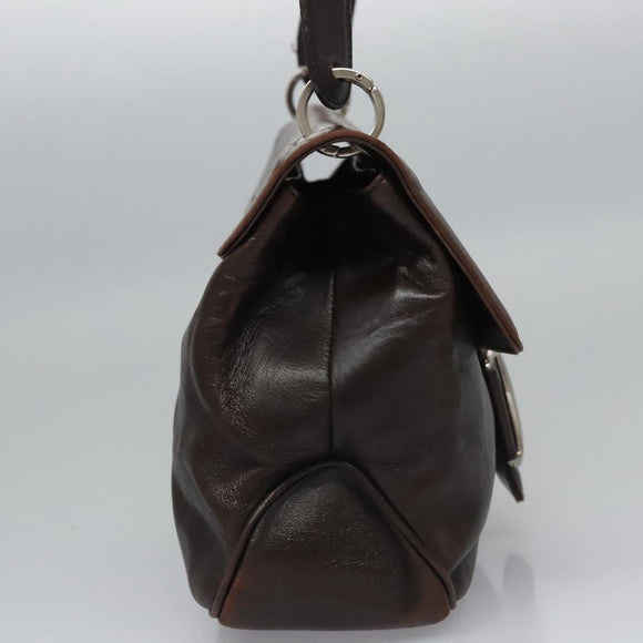 Salvatore Ferragamo Shoulder Bag Leather Brown Silver Auth bs23091