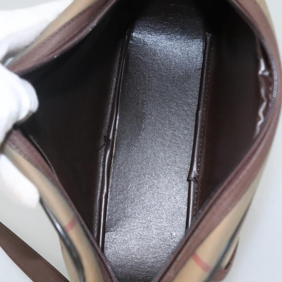 Burberrys Nova Check Shoulder Bag Canvas Leather Brown Gold Auth bs23092