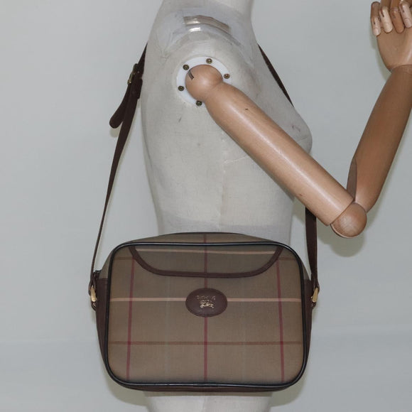Burberrys Nova Check Shoulder Bag Canvas Leather Brown Gold Auth bs23092