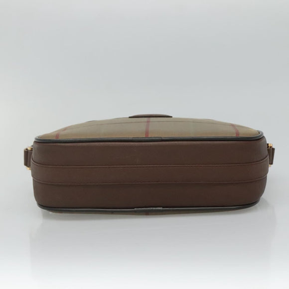 Burberrys Nova Check Shoulder Bag Canvas Leather Brown Gold Auth bs23092