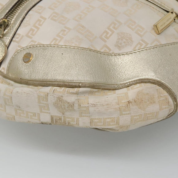 Gianni Versace Shoulder Bag Canvas Leather White Gold Auth bs23095