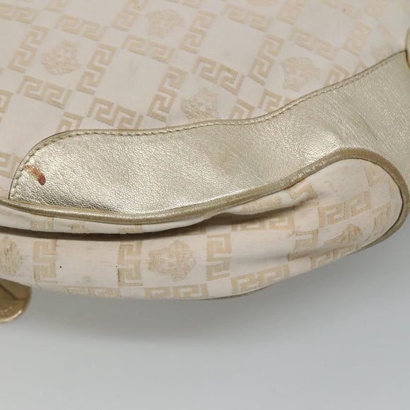 Gianni Versace Shoulder Bag Canvas Leather White Gold Auth bs23095