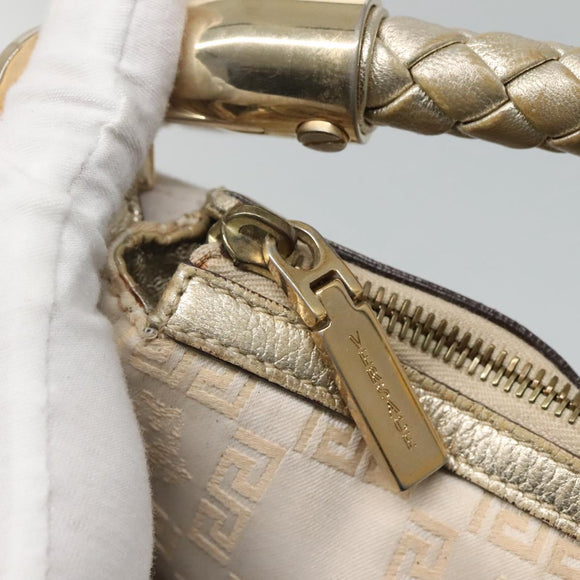 Gianni Versace Shoulder Bag Canvas Leather White Gold Auth bs23095