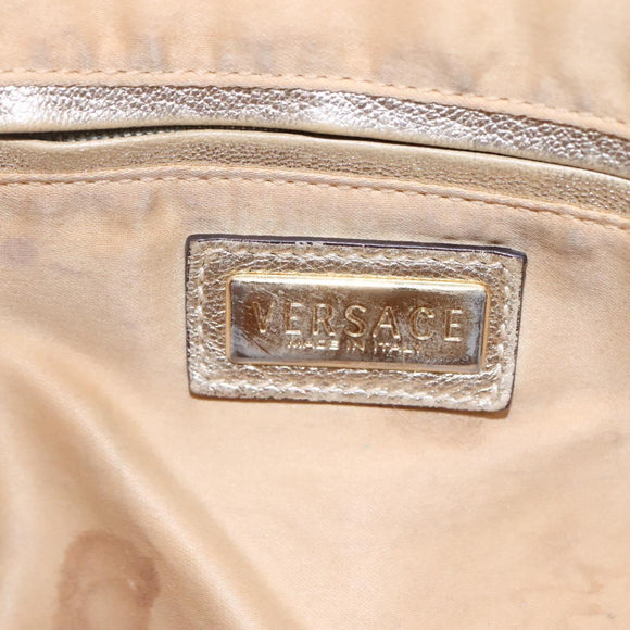 Gianni Versace Shoulder Bag Canvas Leather White Gold Auth bs23095